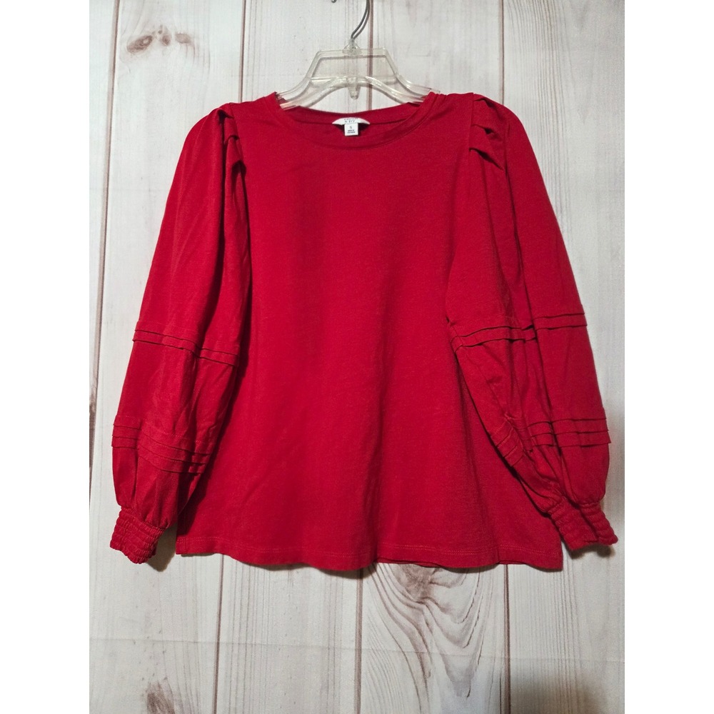 Crown Ivy Red Puffed Sleeve Crew Neck Top Size Small Cotton Modal Blend